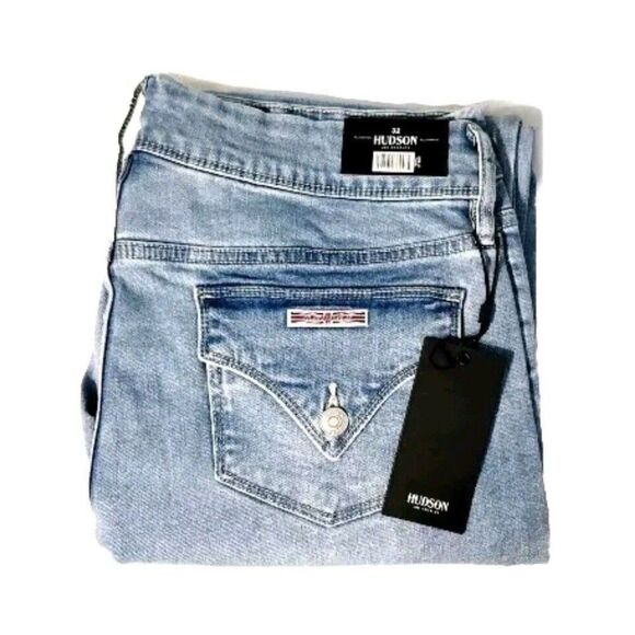 HUDSON Straight Stretch Denim Jeans Flap Back Pockets Slim Fit Mid-Rise 12/32 - Picture 9 of 10